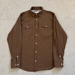 Poncho Shirt Mens Sz M Brown Western Pearl Snap Nylon Stretch Zip Pocket